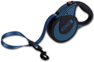 KONG ausrollbare Hundeleine Ultimate I Blau I Lange Leine für große & Starke Hunde I Hochwertige Rollleine mit Break & Lock System I Reflektierender Gurt I Länge 5 m I Größe XL bis 70 kg product image