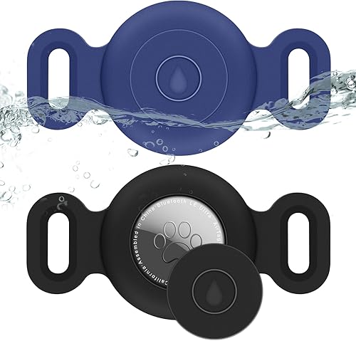 Airtag - Soporte impermeable para collar de perro (paquete de 2), funda protectora de silicona para collar de AirTag, funda localizadora antipérdida