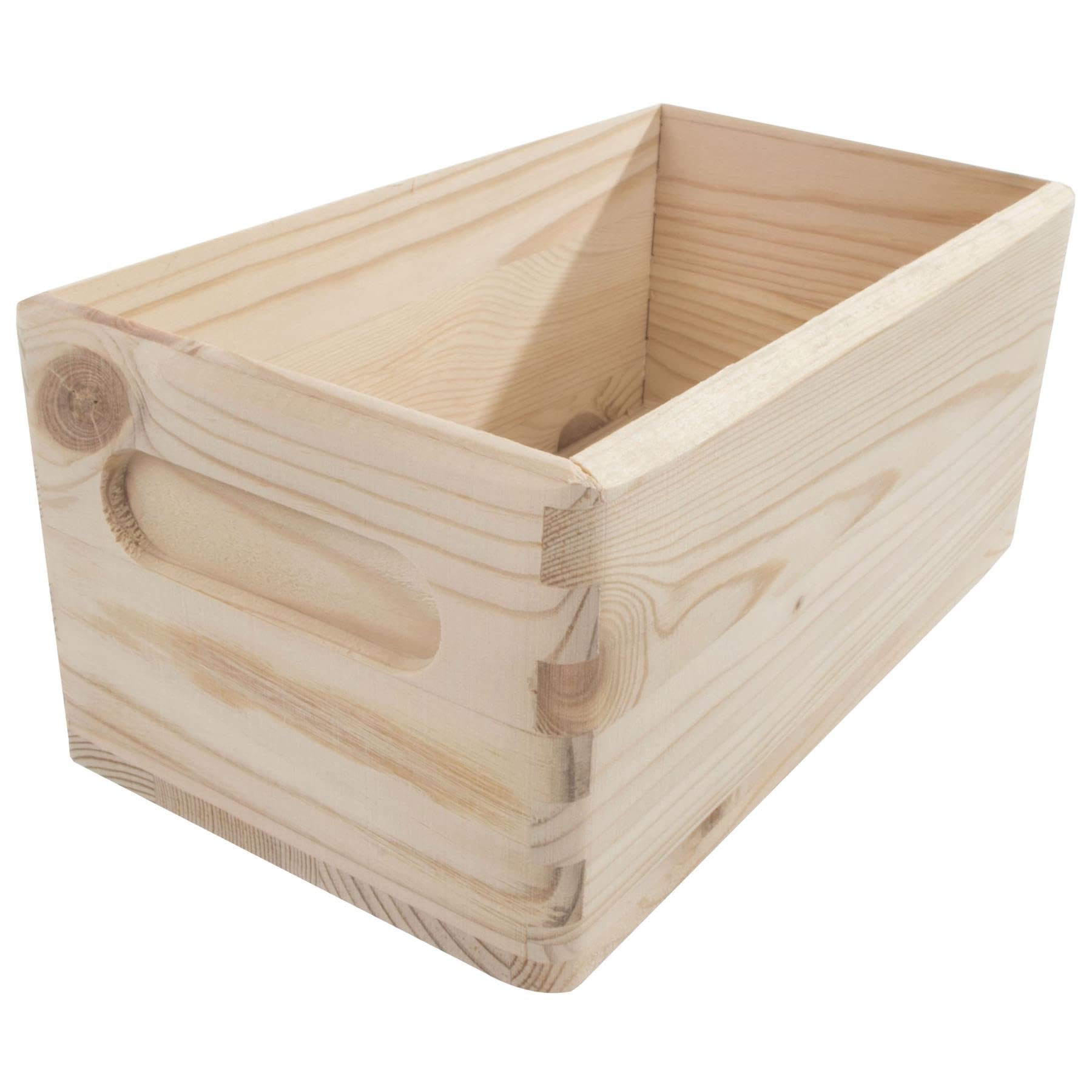 WooDeeDoo Extra Small Wooden Storage Crate Box –– 21.5 x 12 x 9.5 cm –– Solid Pine Open Organiser with Handles for Craft Desk Shelf or Decorative Display