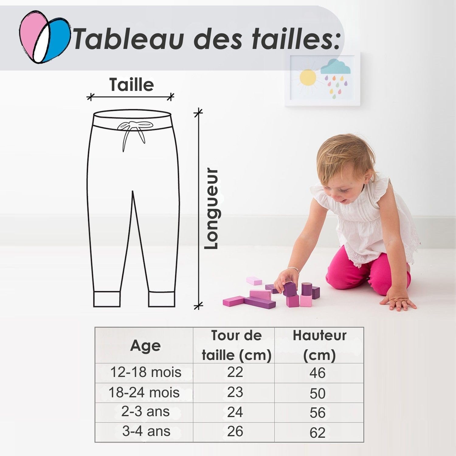 Lovjoy Pantalons de Jogging pour bébés et Tout-Petits pour Filles - Lot de 3 ou 5 Couleurs - 1-4 Ans - Qualité Confort 100% Coton Robuste - Ceinture Elastiquée + Cordon Réglable