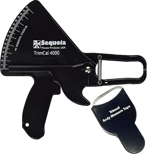 TrimCal 4000 Sequoia Fitness - Calibrador de grasa corporal con cinta métrica corporal y tabla de de grasa negro y negro