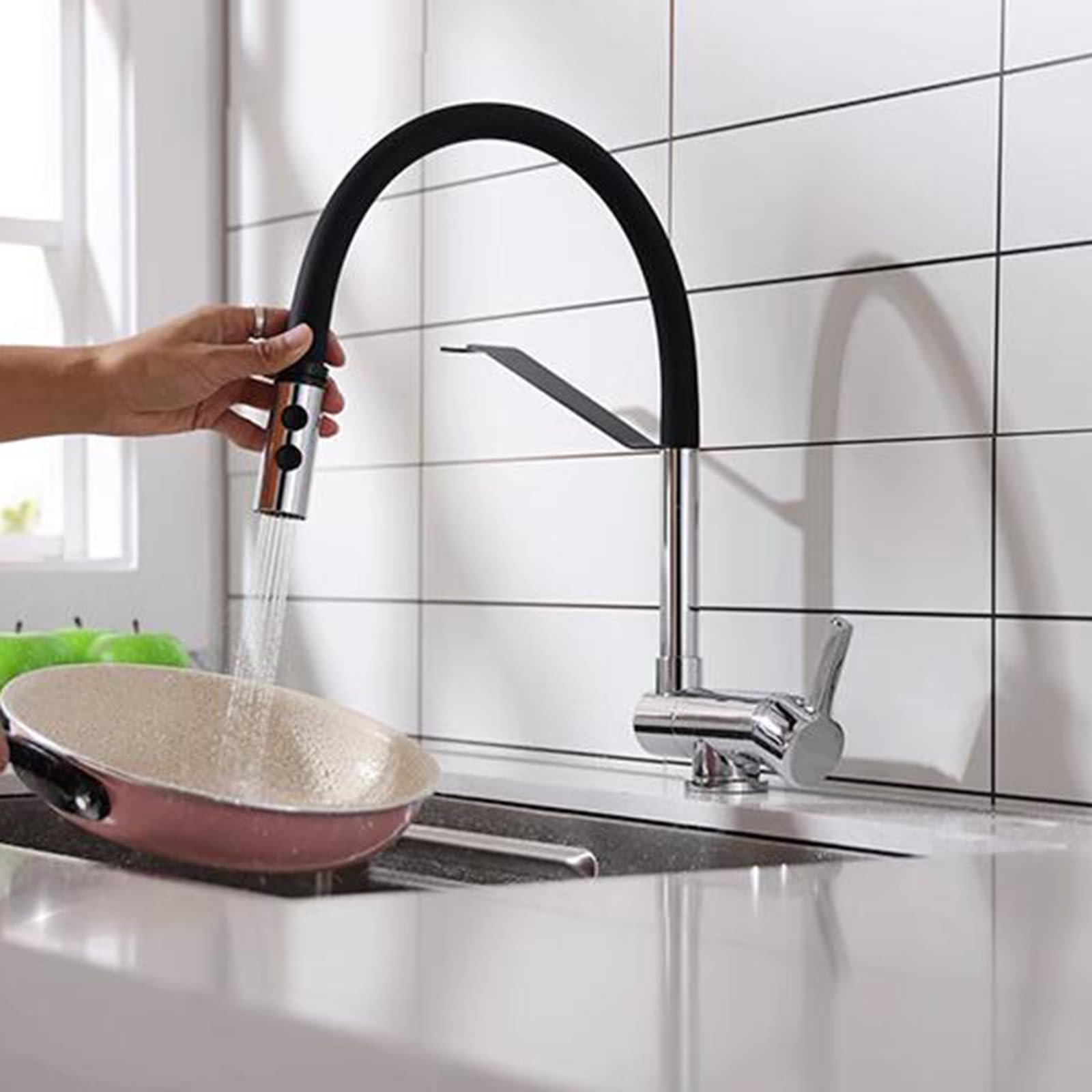 Grifo Cocina Abatible para Ventana, Grifo de Cocina Plegable Latón Agua Fría y Caliente Giro Grifo Fregadero Cocina-Cromo