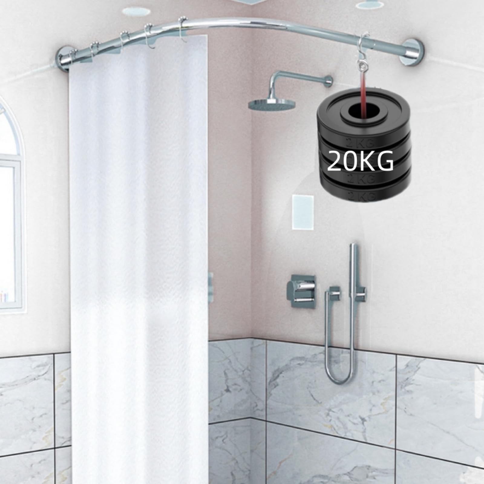 Asta per tenda da doccia senza foratura, a forma di L, regolabile, in acciaio inox, staffa per tenda da doccia, adatta per spogliatoio del bagno (75-95x75-95 cm)