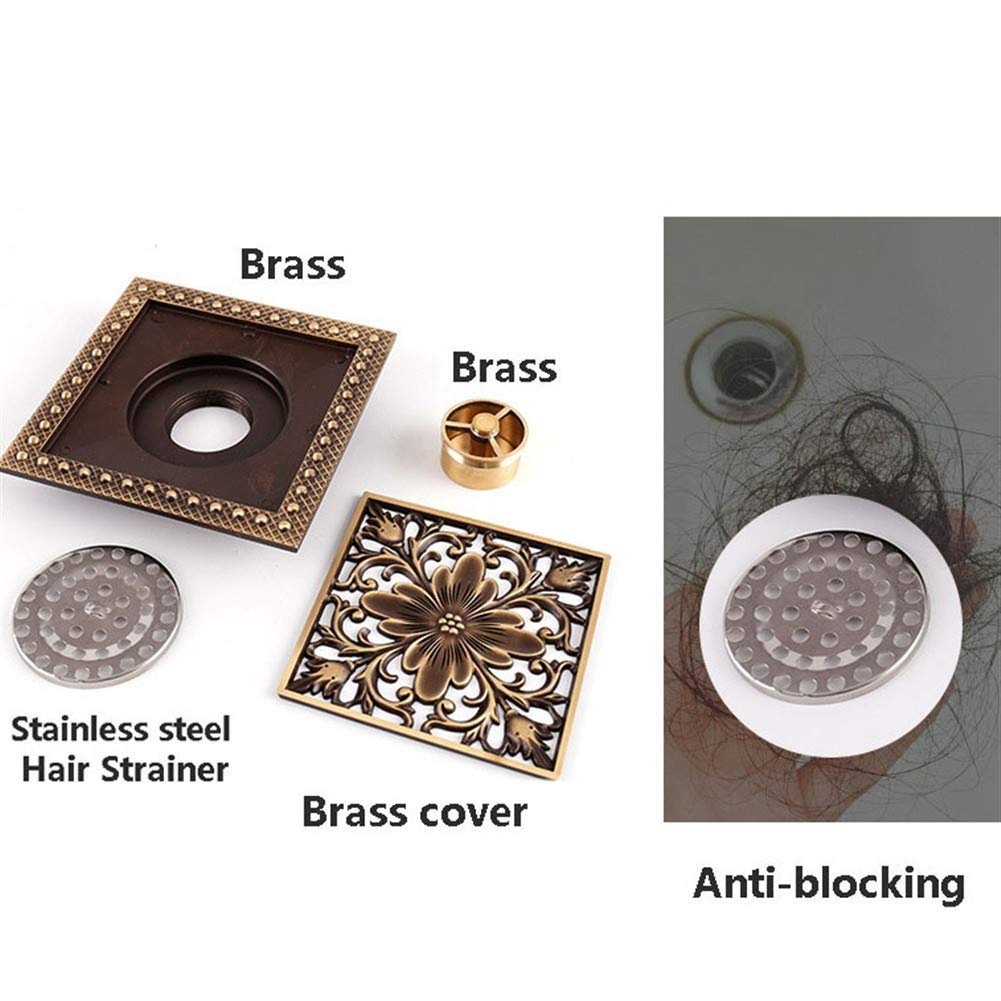 Desagüe de Ducha Cuadrado de latón de 6 Pulgadas con Tapa extraíble, desagüe de baño con Filtro para Cocina, baño, Garaje y sótano.