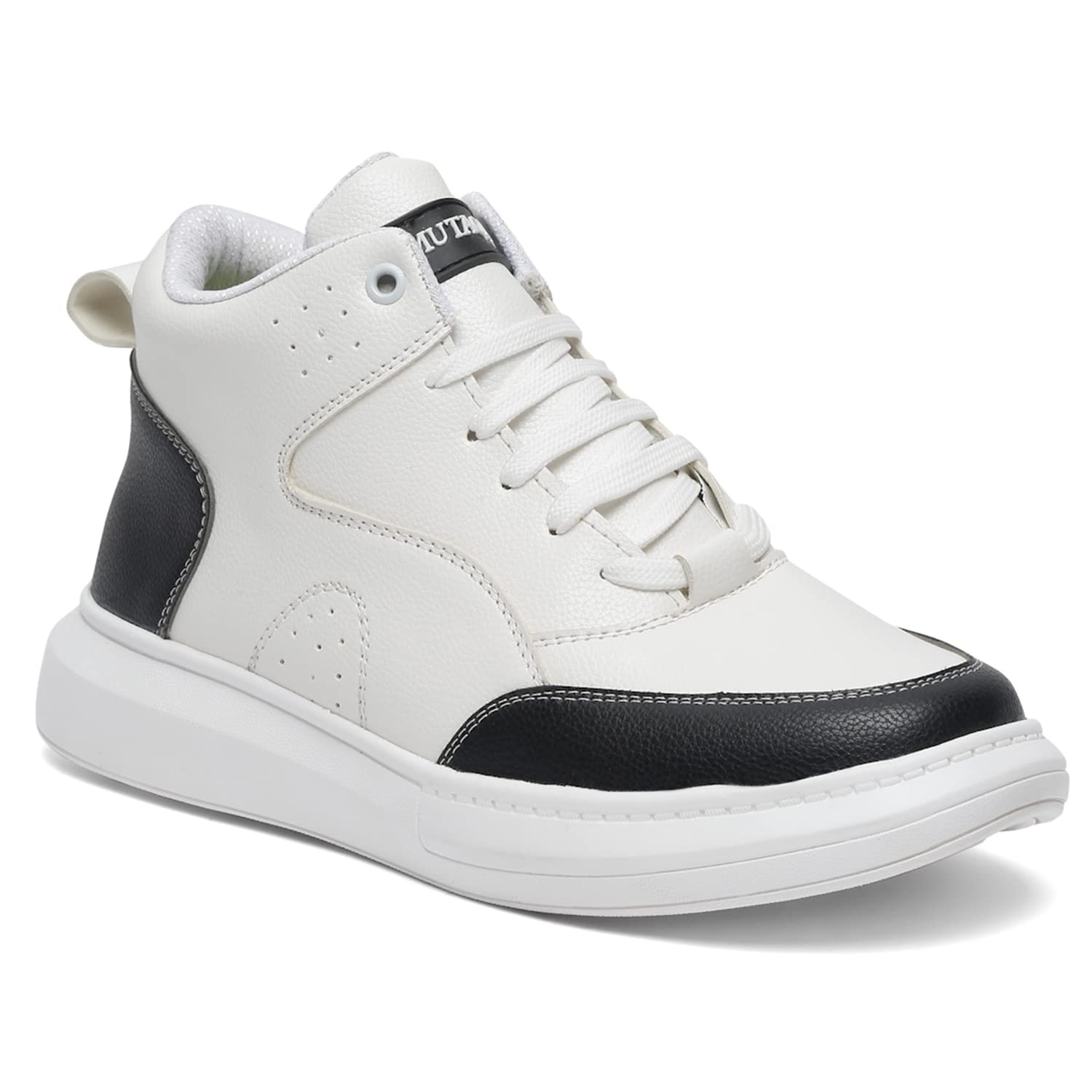MUTAQINOTI Mens Sneaker Casual Style Dual Shade High Top Vegan Leather Shoes for Boys Ideal for Running Walking College Dancing (Snow White) (Size- 6 UK) (SNKJBWH) (B0BZCR584N) Amazon Price History, Amazon Price Tracker