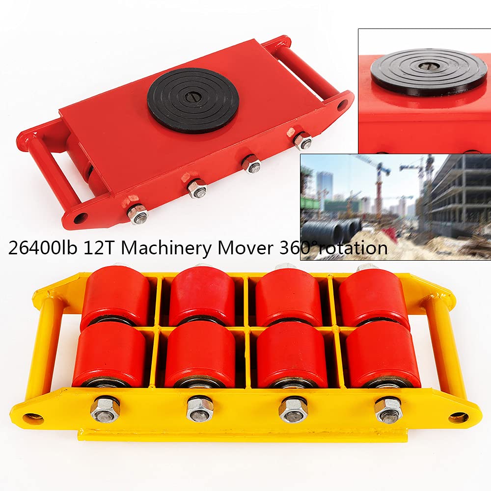 Machine Transport Skate 12T, 26400lbs Patines de hielo Carga de maquinaria pesada y electrodomésticos Peso del producto 27,5kg Transporte industrial Dolly Máquinas Muebles Dispositivo (rojo)