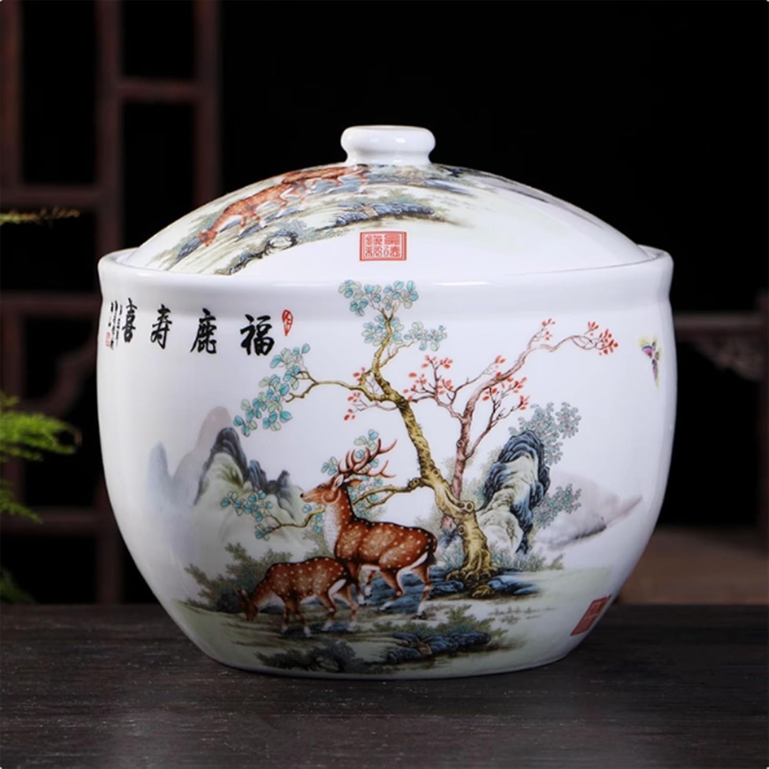 MESCXTY Ceramic Rice Jar with Lid, Household Bucket, Grain Dispenser Food Storage Jar, Container(B,10KG)