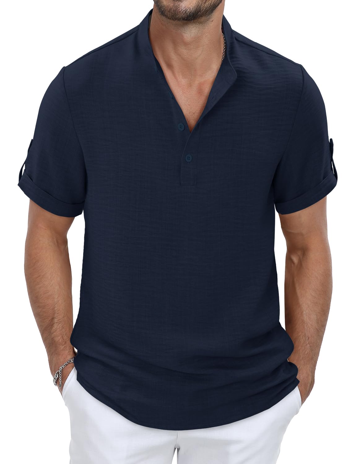 TUREFACE Mens Button Down Dress Shirts Short Sleeve Casual Summer Collared Shirts with Chest Pocket