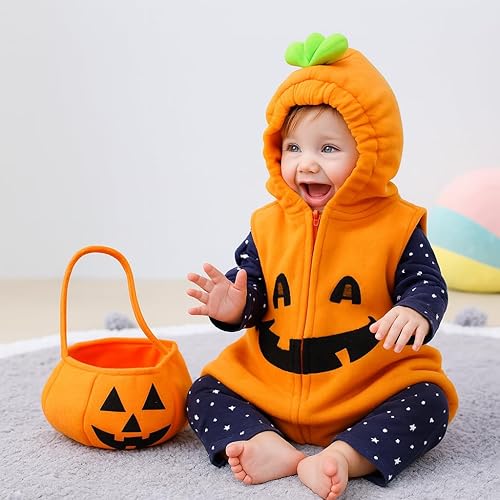 Miniatura 6 de stylesilove Infant Toddler Halloween Baby Kids Fleece Pumpkin Costume Comfy Jumpsuit