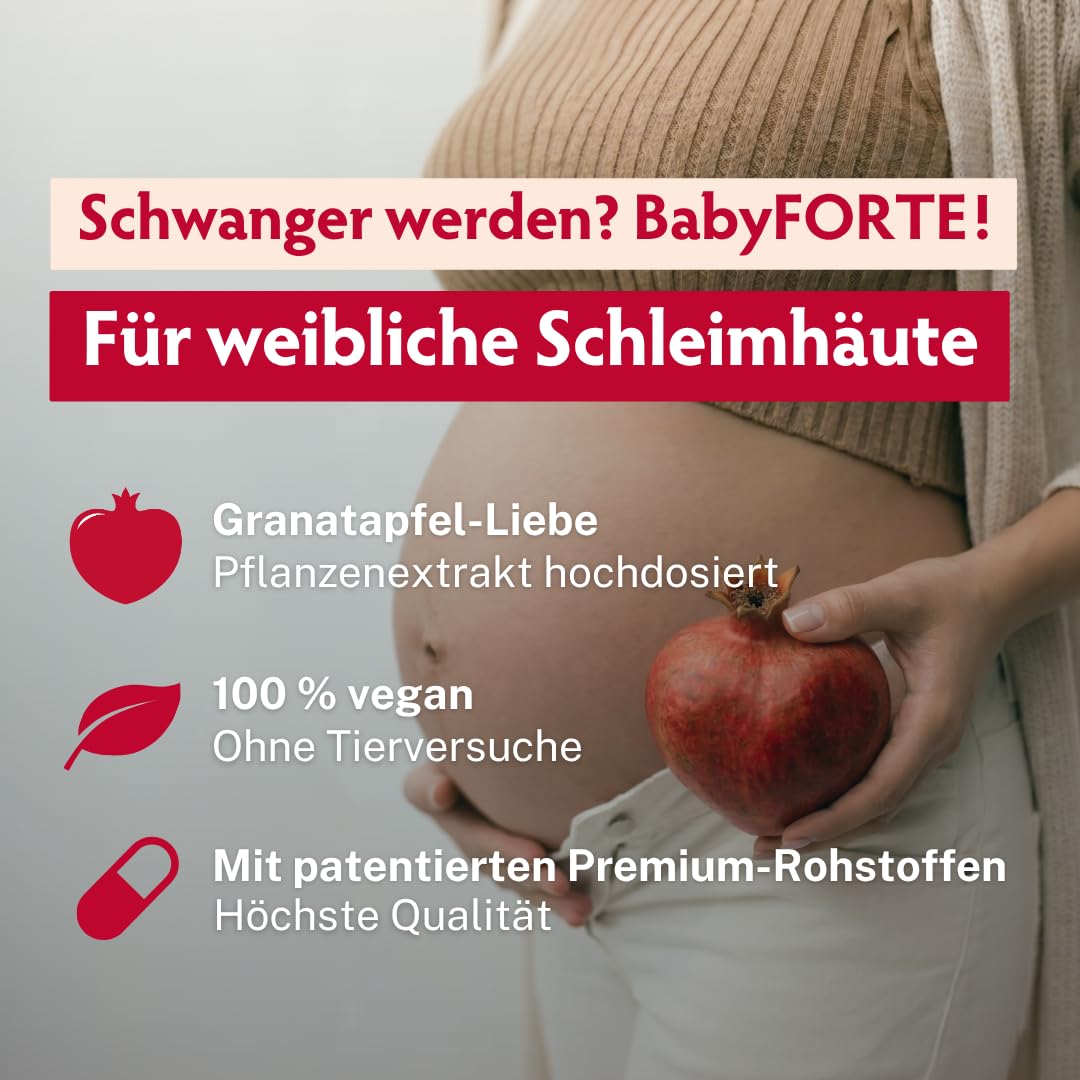 BabyFORTE Granatapfel Plus | vegan | für Schleimhäute | Granatapfel Extrakt & Himbeer | 180 Kapseln