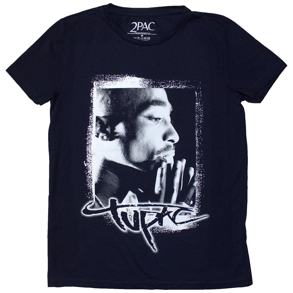 Rock Off Officially Licensed Products Women's Navy Tupac Spray Photo T Shirt Xxl