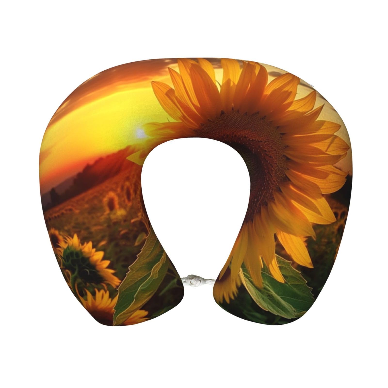 peiyeety Sunflower and Sunset Travel Pillow Memory Foam - Comfortable U Shape Neck Pillows for Sleeping, Neck and Head Support Portable Airplane Pillow Adjustable Flight Pillow, Washable Cover