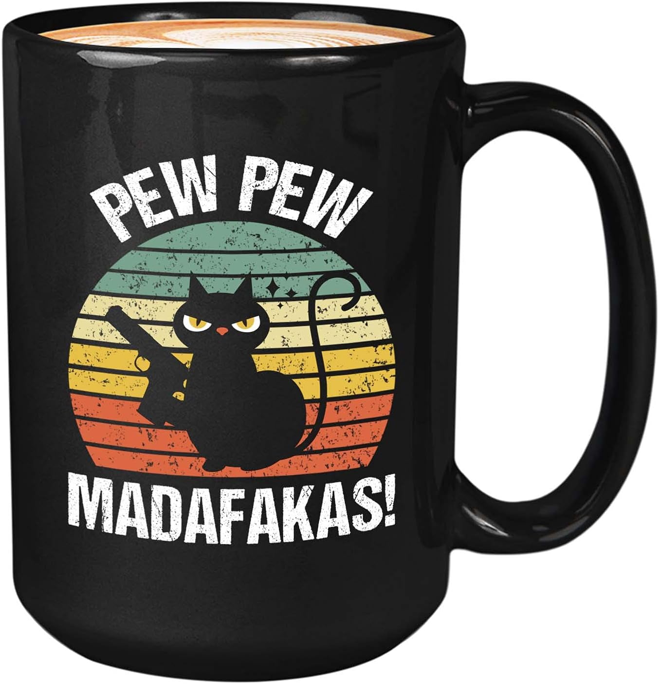 Bubble Hugs Pet Owner Coffee Mug - Pew Pew Madafakas - Cool Cats Black Cat Lover Kitty Paw Fur Mama Papa Funny Sarcasm Kitten Persian Siamese 15oz Black