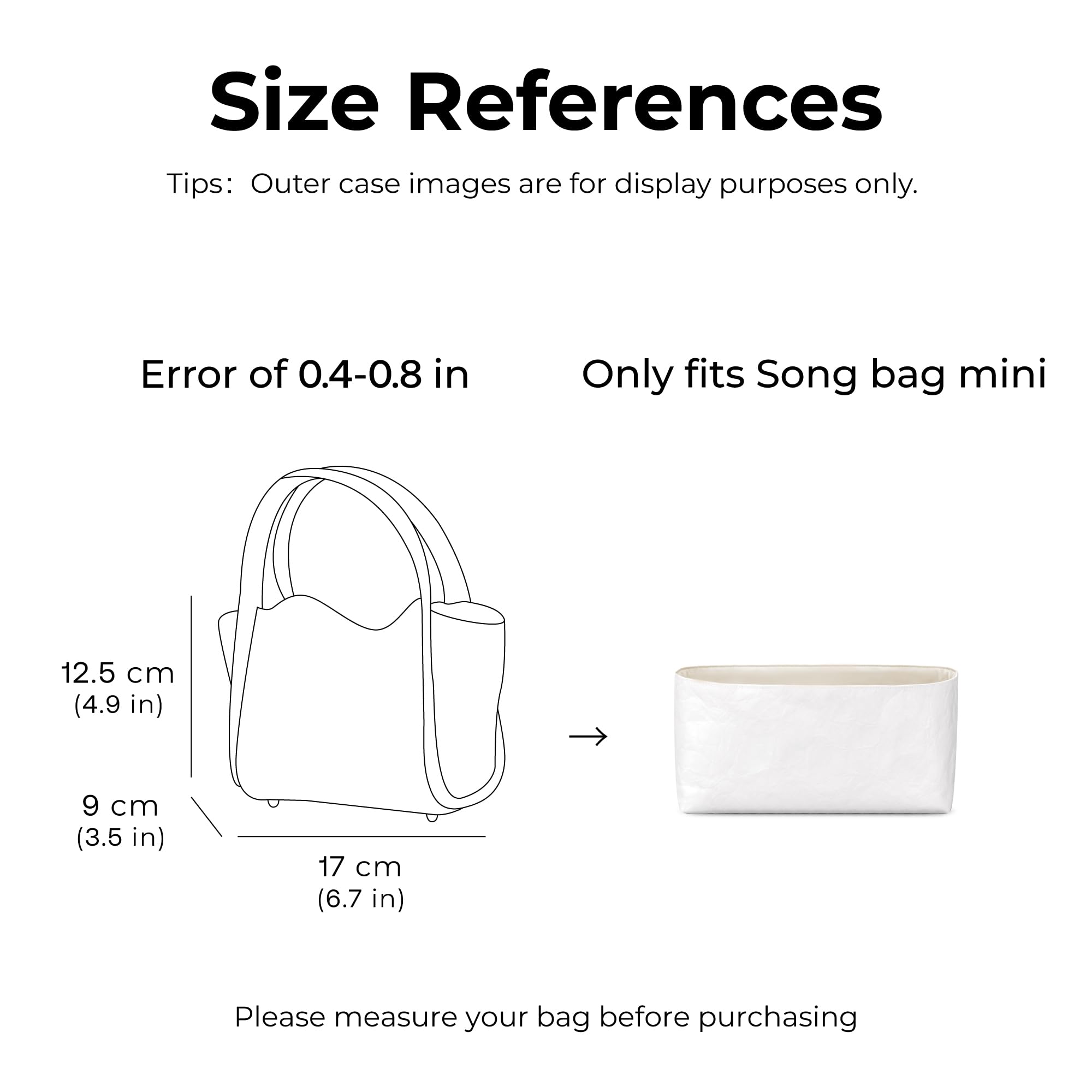 FANJI Project Tote Bag Organizer Insert for SONGMONT Song bag mini handbag, Custom Fit Inside Premium Craie Lightweight WaterResistant Purse Insert