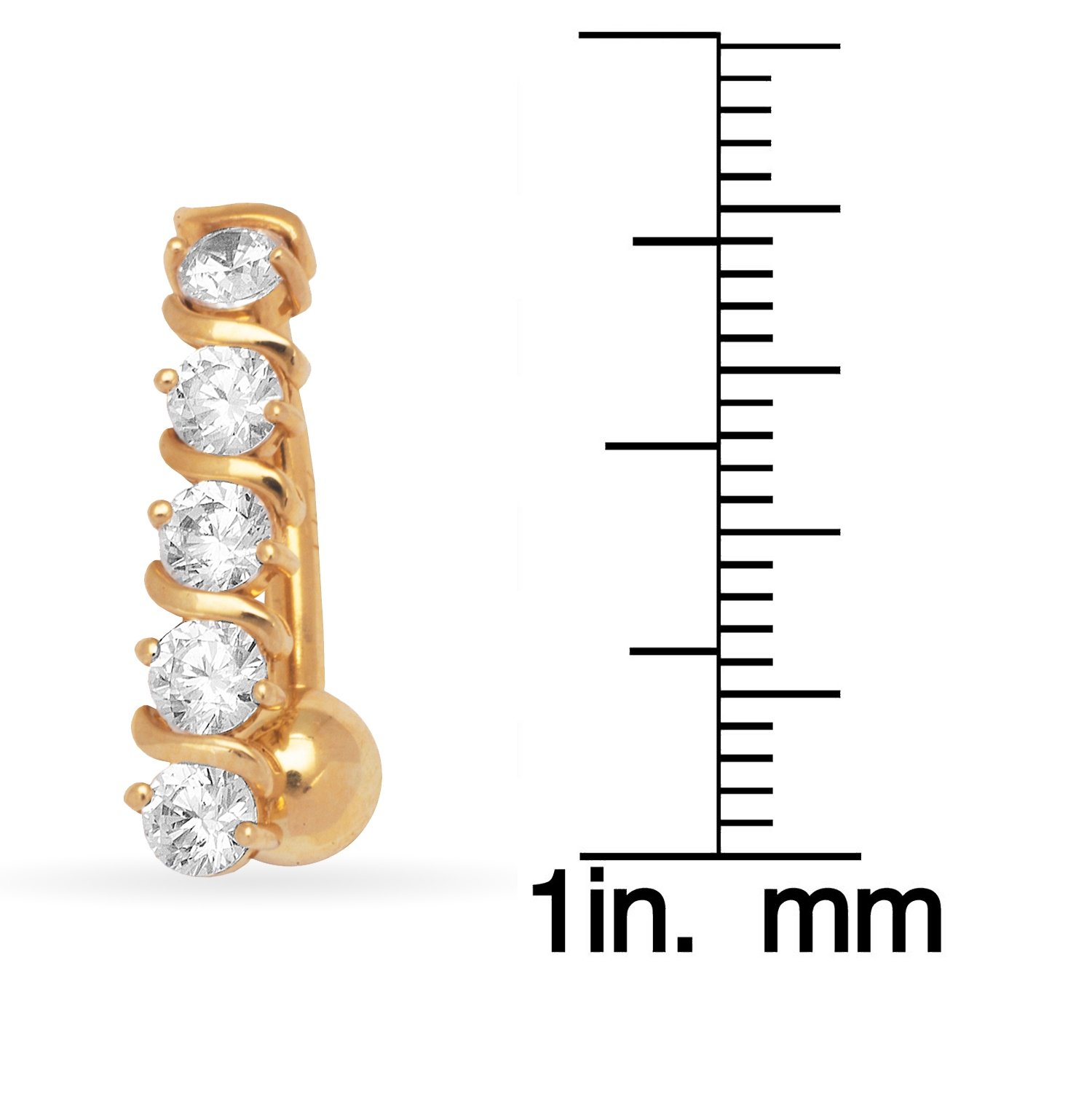 14 Karat Gelbgold CZ Zirkonia Simulierter Diamant 14 Gauge Fancy Körperschmuck Bauchnabelring misst 21 x 5 mm Schmuck Geschenke für Frauen, Metall, Zirkonia