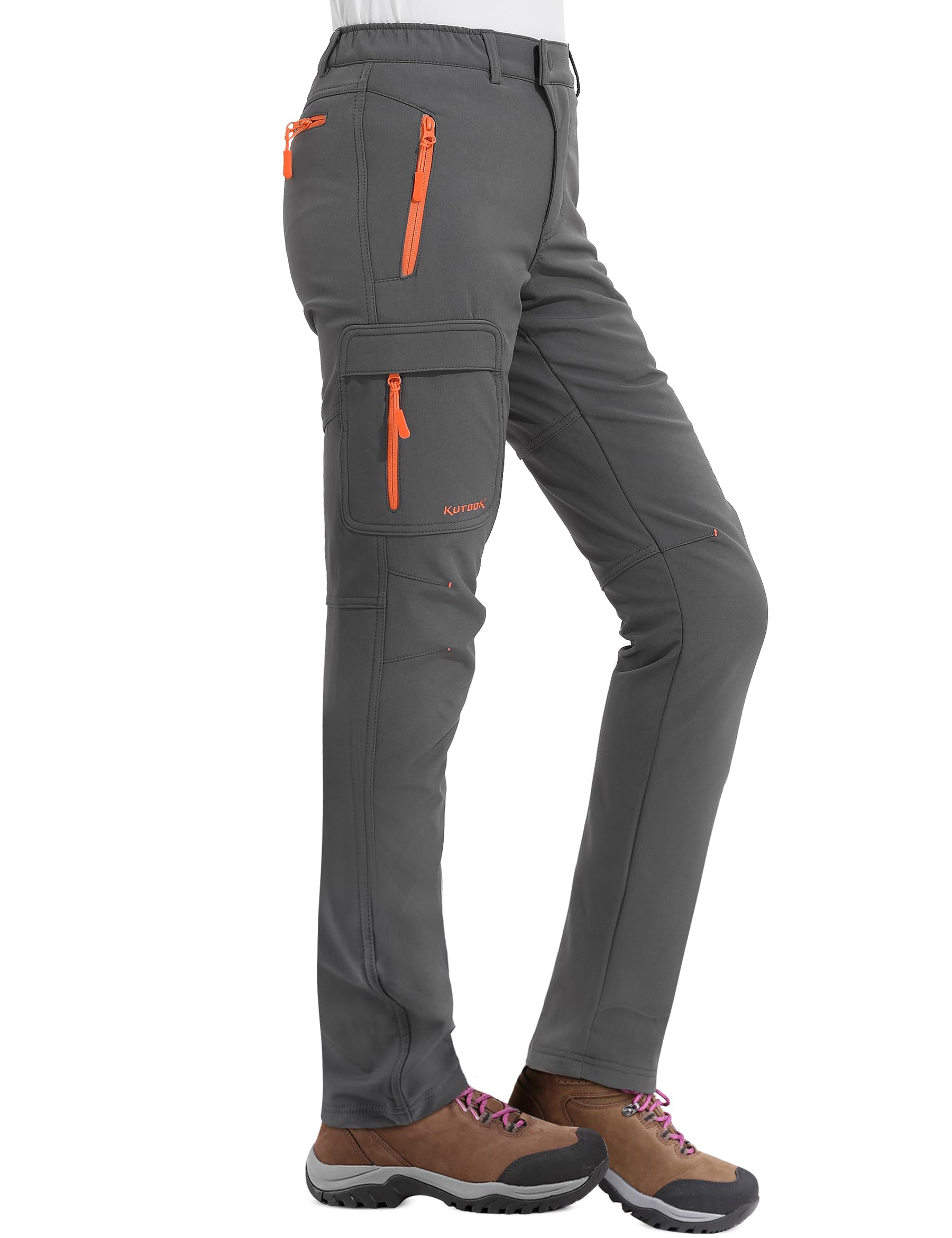 KUTOOK Pantalones Softshell Mujer Invierno Pantalones Deporte Impermeables para Montaña Trekking Senderismo Escalada con Forro Polar(HP311)