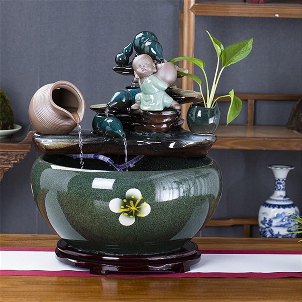 Fontaine d’Intérieur Aquarium en céramique avec Circulation d'eau, Aquarium paysager for Poissons Rouges Pot de nénuphar Fontaine de Table