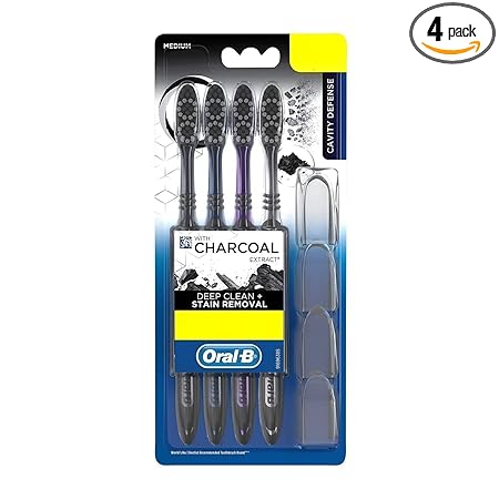 Oral B Cavity Defense 123 Black Manual Toothbrush for adults with charcoal extract- Medium (Pack of 4)