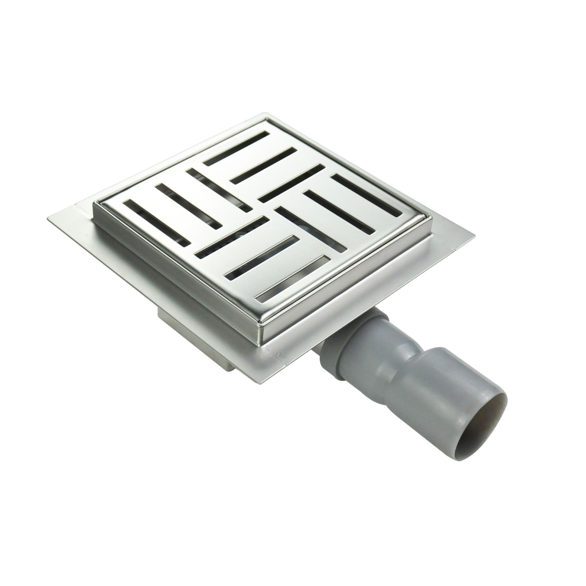 DOMEO Caniveau de douche carré motif quadrillé 12 x 12 cm siphon anti-odeurs, drainage 36l/min, h. réglable