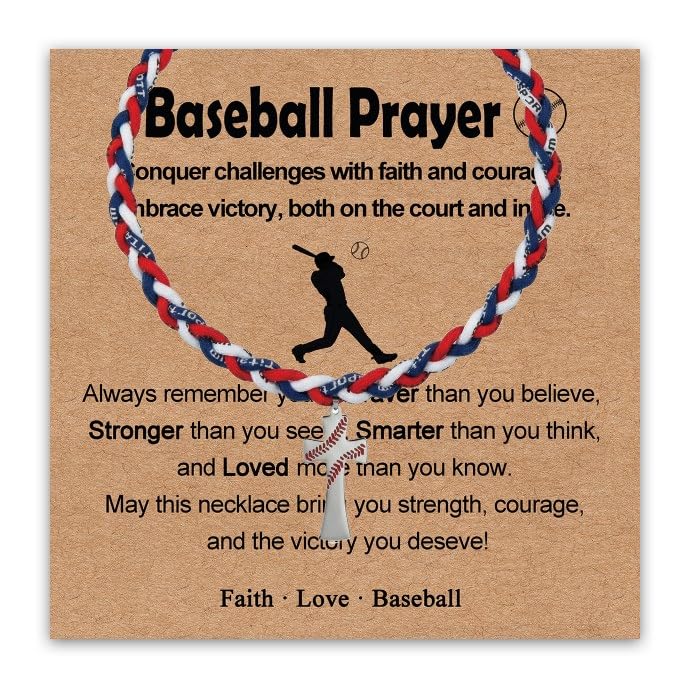 Soccer/Cross Neckalce for Boys Men, Silver Stainless Steel Cross Necklace Soccer Stuff Accessories Gifts, Birthday Christmas Christian Easter Basket Valentines Day Baptism Gifts for Boys Teenage Ball 5-Baseball Prayer