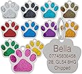 LARRYROO Dog Cat Pet Tag ID Collar Tags Personalised Engraved 27mm Glitter Paw Print (Red)