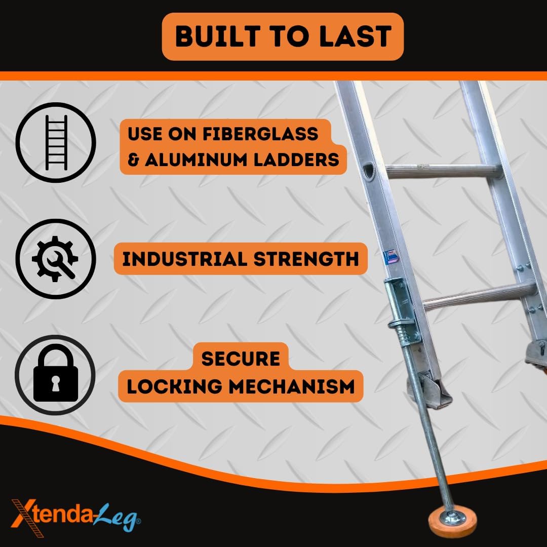 Xtenda-Leg® Ladder Leveler - Rubber Feet, Perfect for Extension Ladders, Stabilizer Attachments for Safe Use - Stable Platform for Uneven Ground - Easy Installation - OSHA Approved - 1 Pair