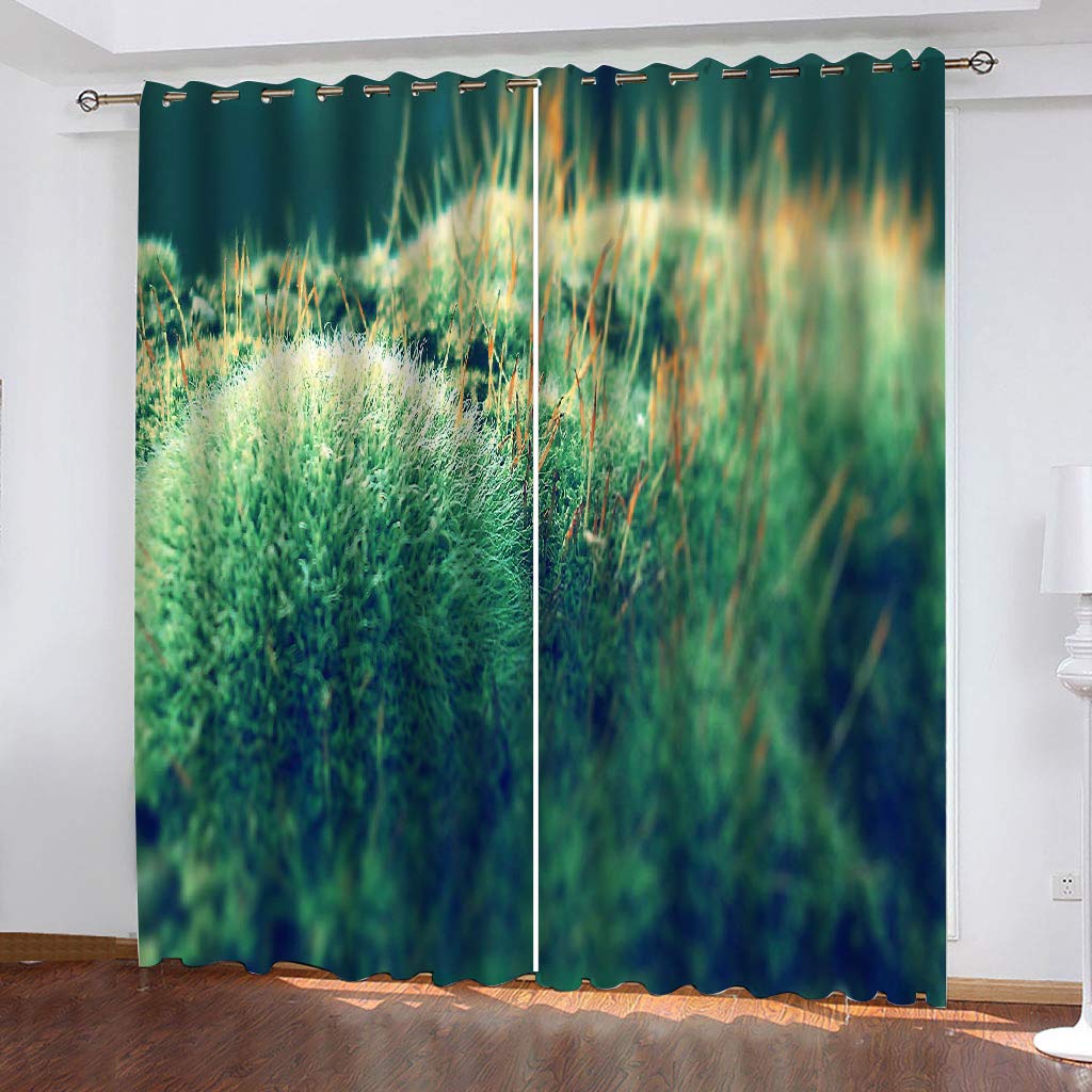 Gardinen Blickdicht Vorhänge 2er Set mit Ösen und Raffhalter, Morbuy 3D Drucken Modern Verdunkelungs Thermo Vorhänge-Set für Wohnzimmer Schlafzimmer Kinderzimmer (Grün,140x260cm *2)