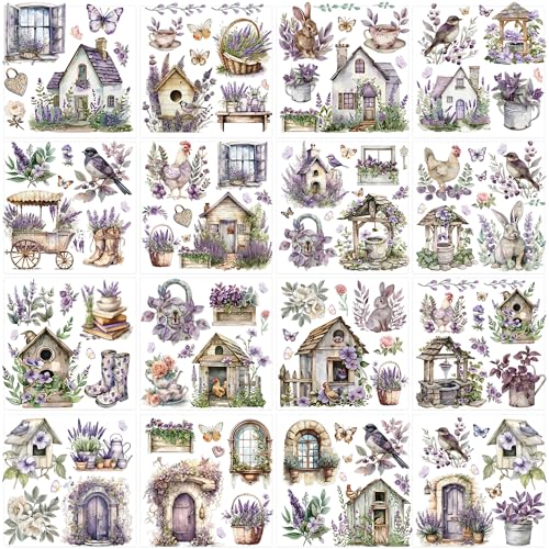 Lavender Rub on Transfers for Crafts: 16 Pcs Purple Garden Flower Rub on Transfers for Furniture, Purple Farmhouse Floral Transfer Sticker Decals DIY Crafts for Glass Wood Wall Home Decor Waterproof