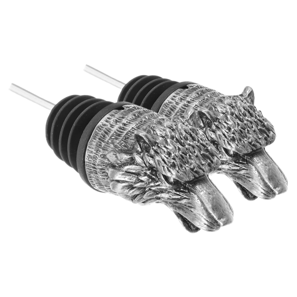 Mikinona 2Pcs Wolf Head Wine Aerator Pourer Spout Unique Zinc Alloy Wine Accessories with Antique Finish for Home Bar and Kitchen Liquors Bottles