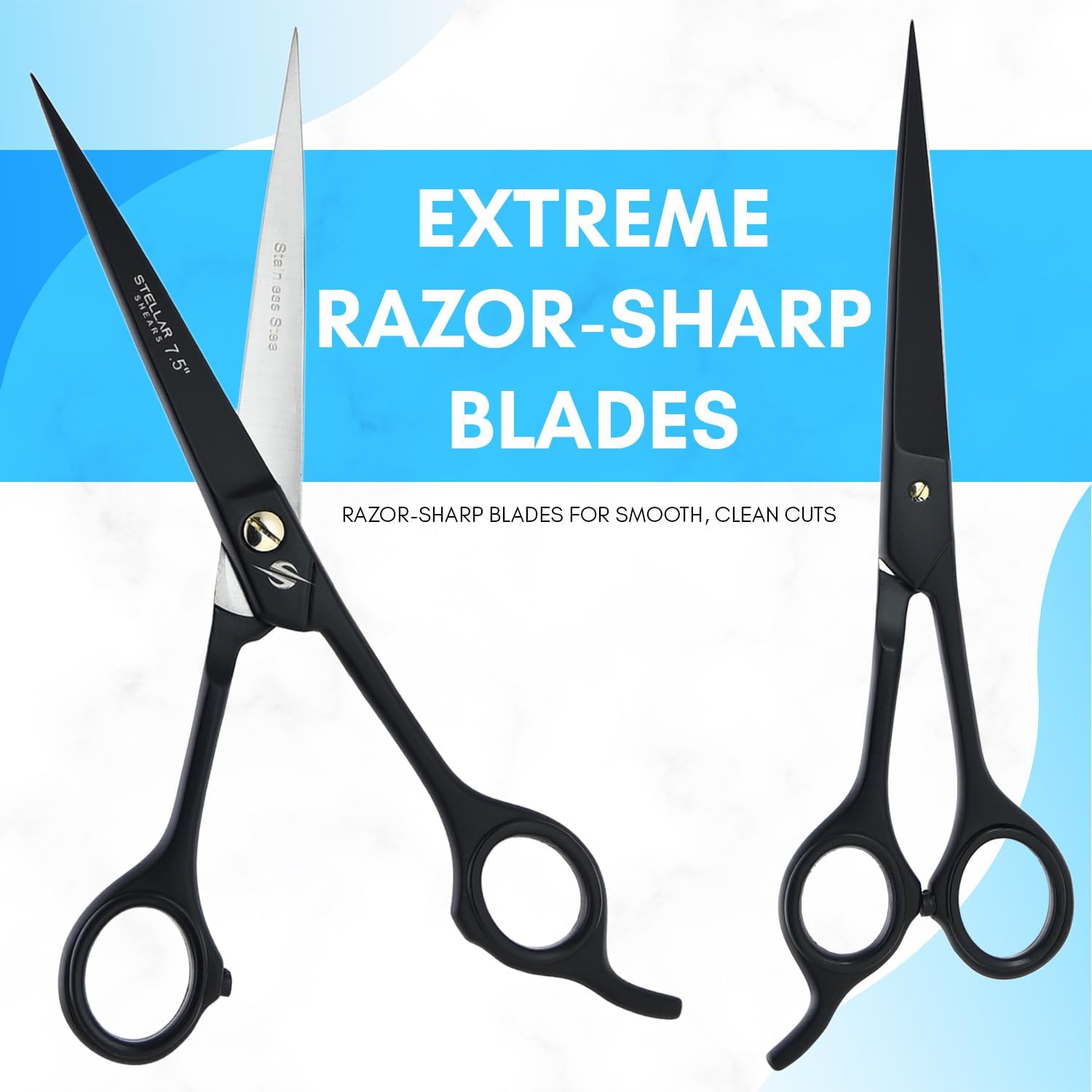 Hair Cutting Scissors 7.5 Inch – Ultra Sharp Barber Shears Stainless Steel – Professional Hairdressing Scissors for Men Women Kids – Salon Barbershop Home Use with Comb & Case (Black)