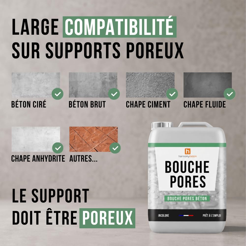 Harmony Béton - Bouche Pores Béton – Imperméabilisant Hydrofuge pour Préparation des Supports Poreux, Couvre env. 50–60 m² – 5 L – beton harmony
