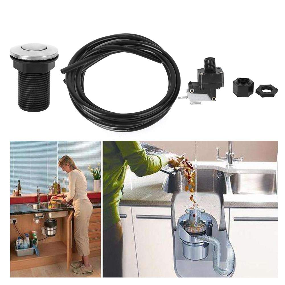 Kit de commutateur de bouton de tuyau d'air Interrupteur à poussoir activé par air pour baignoire d'élimination des ordures Convient pour la cuisine Élimination des ordures alimentaires Chauffe-eau él
