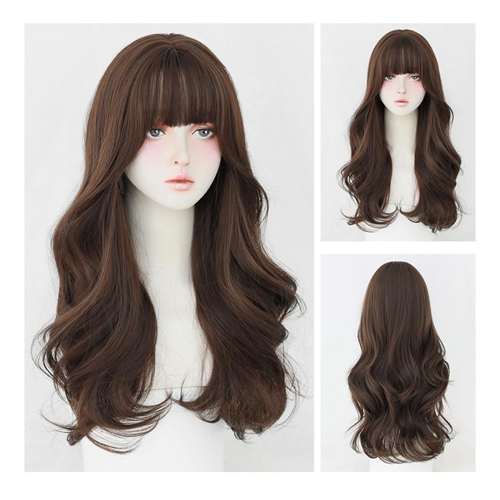 Perruque naturelle longue noire brune pour soirée et quotidien