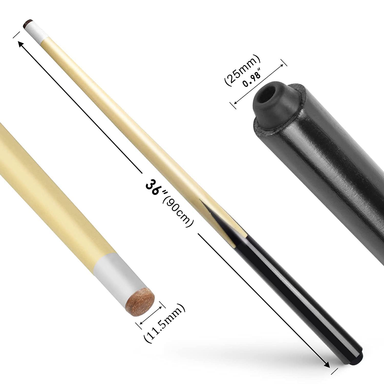 YRCHang Taco de Billar Set of 2, 50CM 68CM 90CM 122CM Cortos Palo de Billar de Madera para Espacios reducidos y Adolescentes, Pool Cue Juego de 2(Color:90CM) — view 2