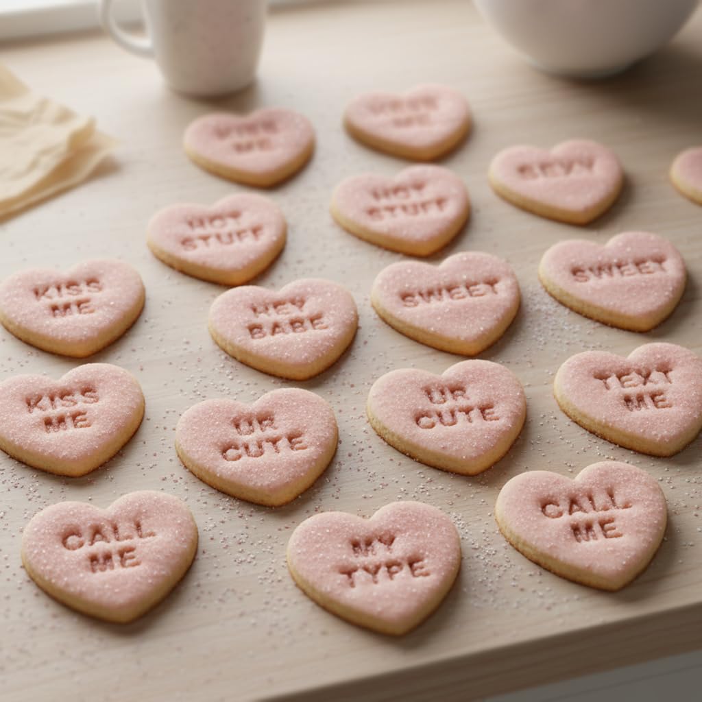 BAKERLOGY Lot de 10 emporte-pièces Cœurs Messages Flirty – Messages romantiques mignons pour soirée en amoureux, Saint-Valentin, mariages, fiançailles, anniversaires & biscuits de célébration