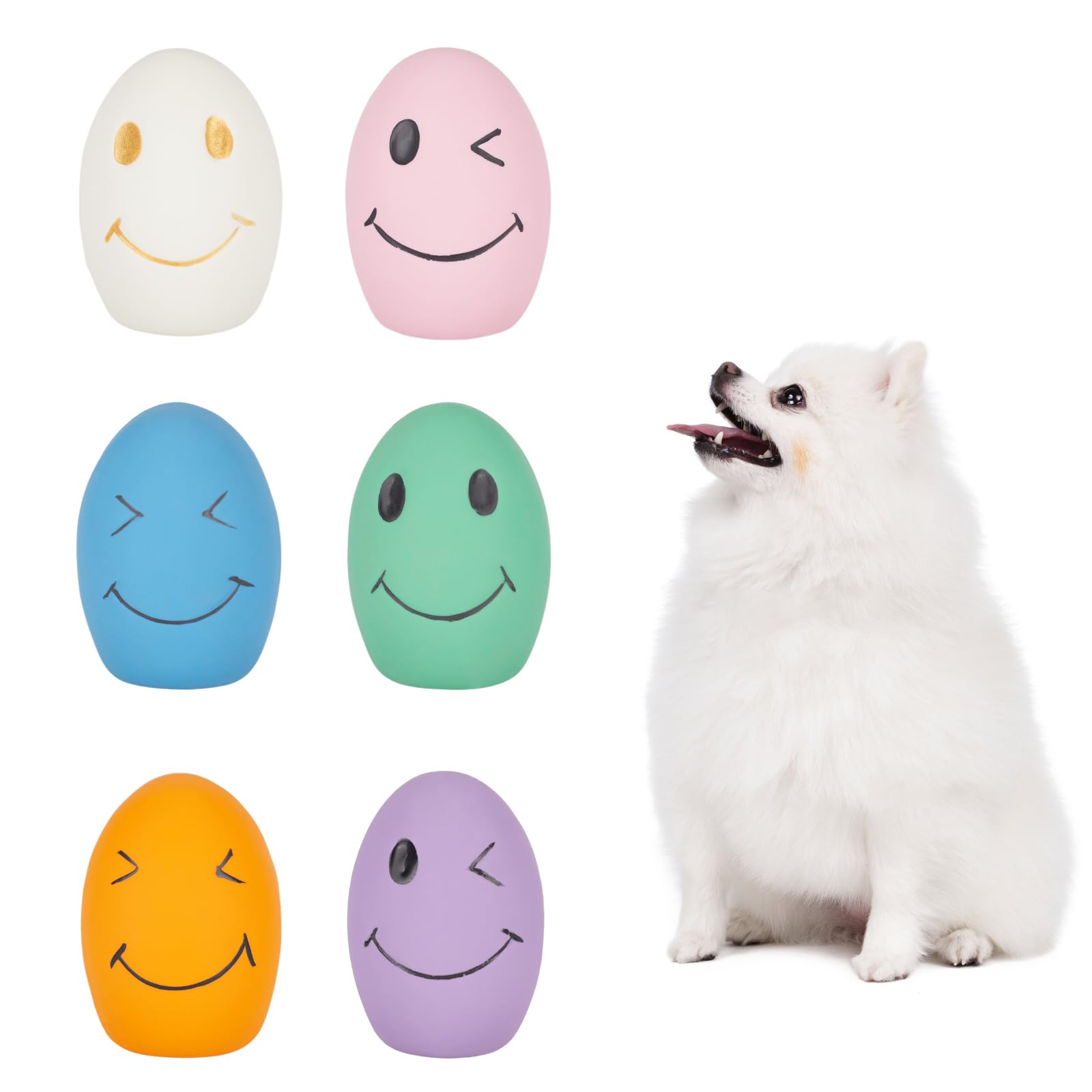 gulucute Dog Squeaky Toy, Latex Bouncy Egg Balls Squeaker for Small Dogs, Puppy Durable Rubber Squeak Balls for Teddy Interactive Fetch Play (6 PCS)…