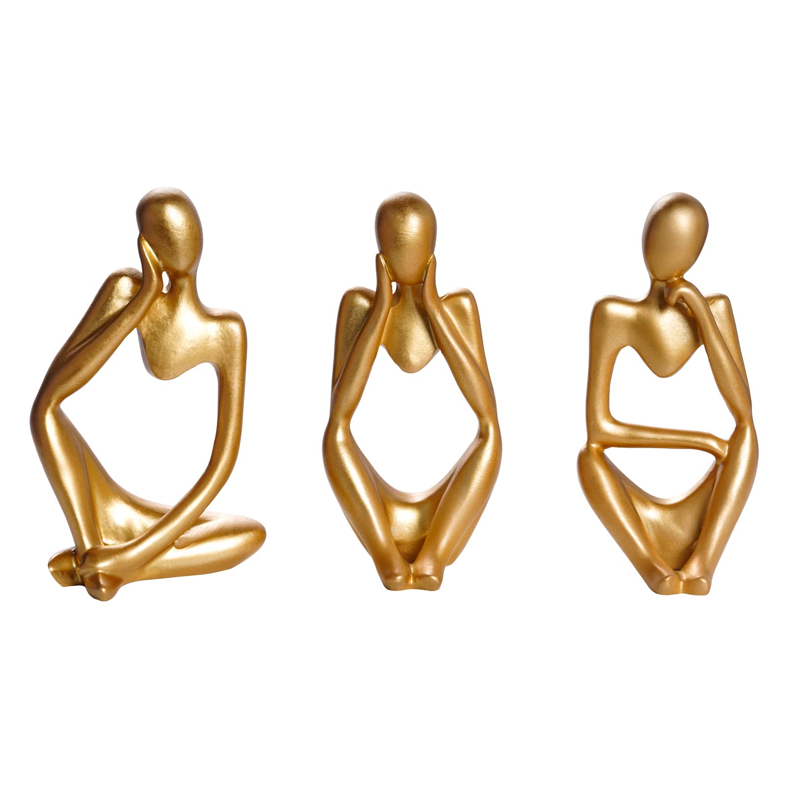SUMERSHA 3Pcs The Thinker Statue Abstract Sculpture Mini Gold Resin Statue Set for Modern Home Office Living Room Desk Desktop Bookshelf Nightstand Decor Art Collectible Figurines