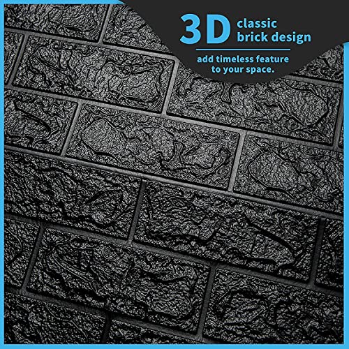 Image of Vinyl Self Adhesive Brick Design 3D Wall Stickers DIY Wallpaper for Home Hotel Living Room Bedroom & Cafe - Black -1 Piece (70 X 77 Cm)