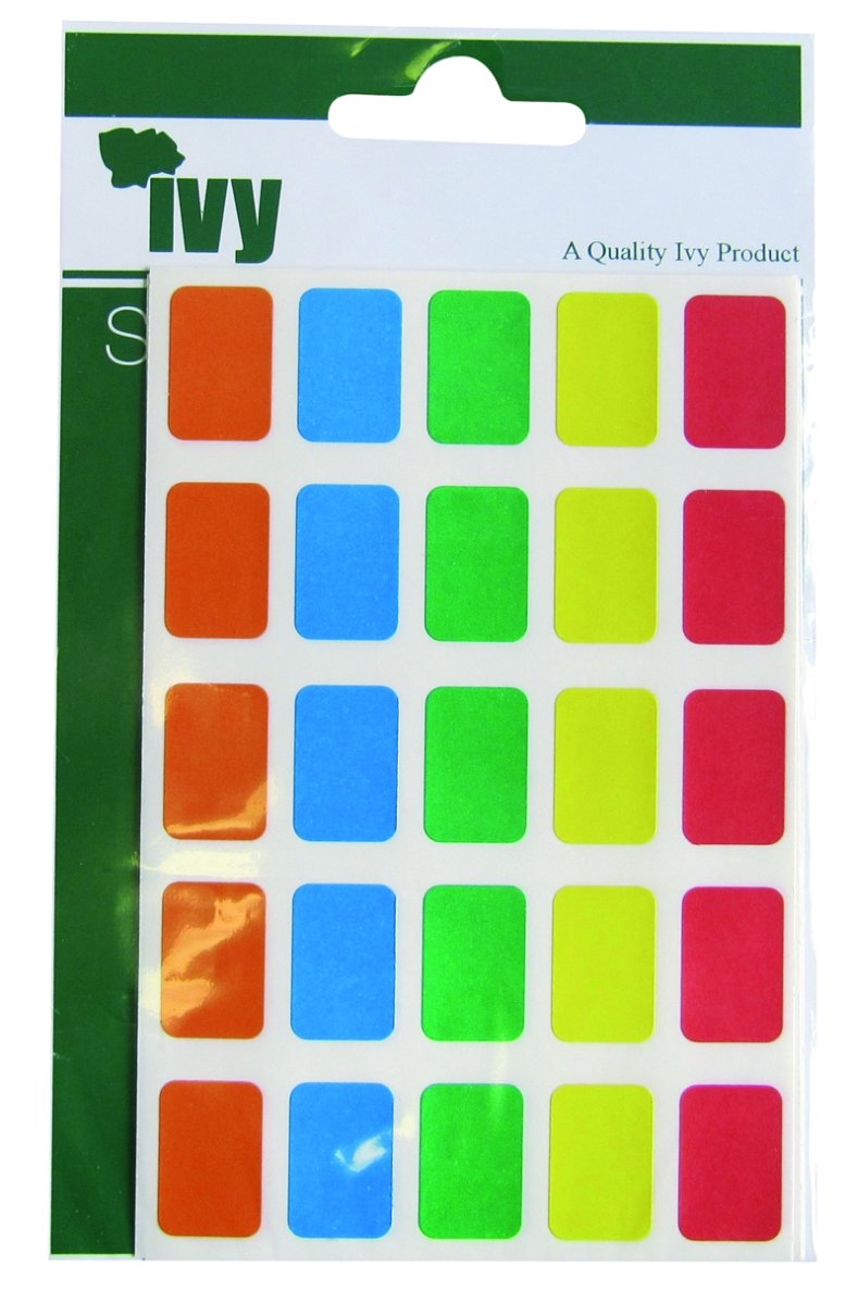Ivy 12mm x 18mm Rectangle Colour Sticky Labels Self Adhesive Stickers (125 Stickers)