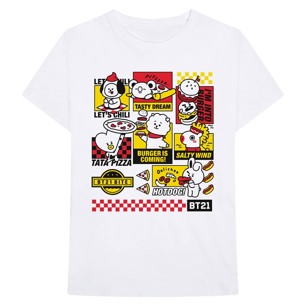 BT21 BTS Kpop Unisex Bite Fast Food White Crewneck Tee S