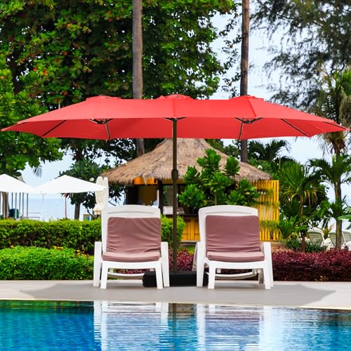 BPS 15FT Double Sided Patio Umbrella Dining Table Outdoor Market Umbrella with Base Stand for Garden, Pool, Yard-Venetian red