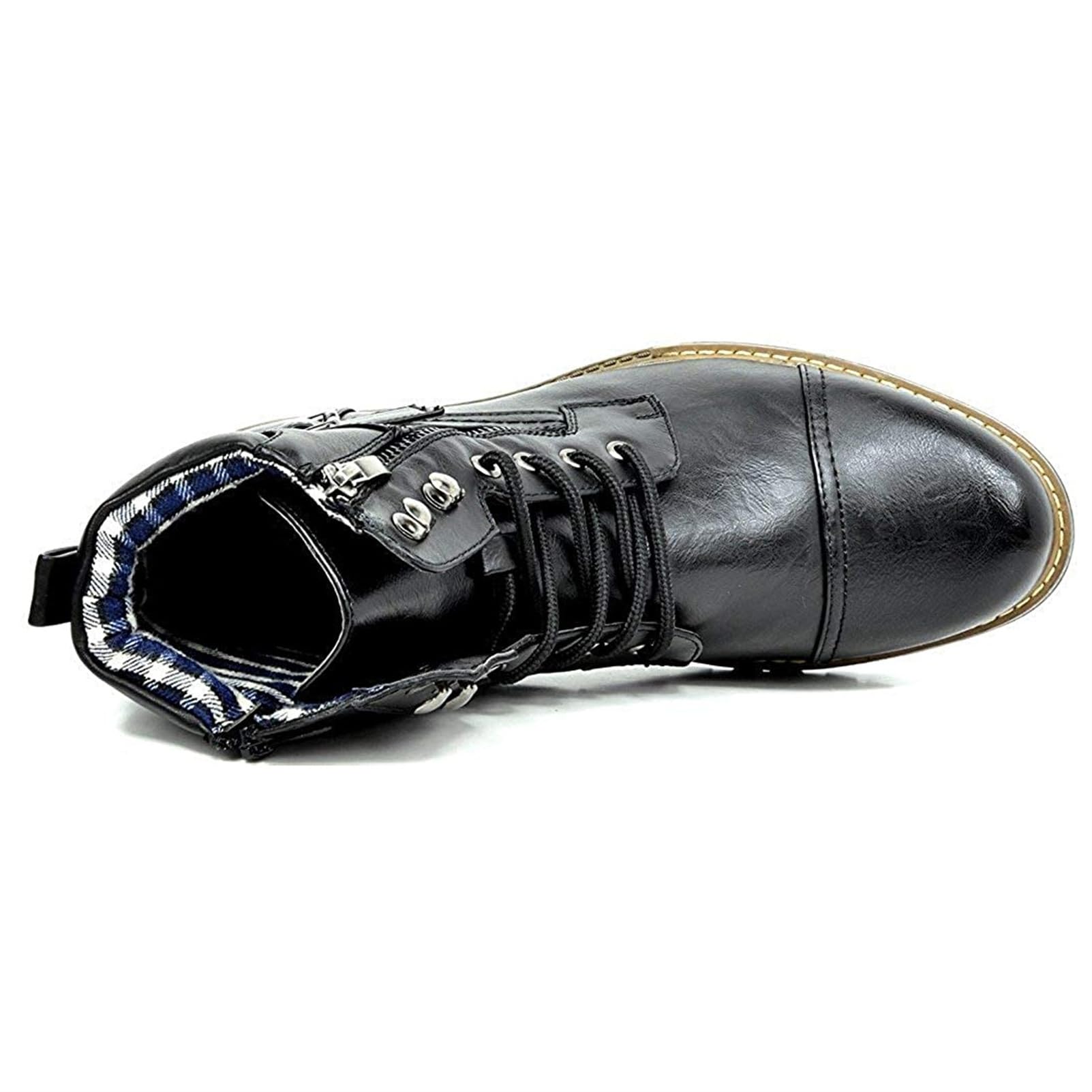 ANUFER Herren Doppelreißverschluss Schnürbare Coole Biker Stiefel | Knöchelhoch, Kunstleder, Vintage Kappe Zehenkappe, Motorradstiefel, Große Größe
