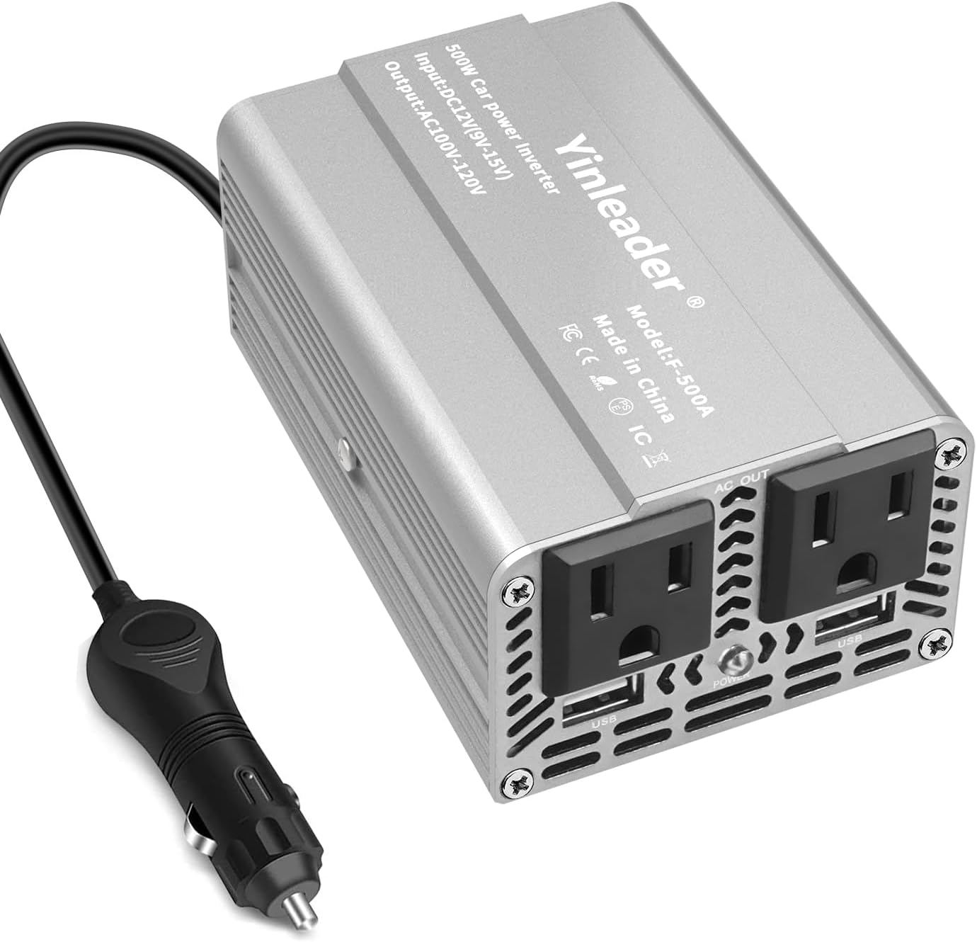 Yinleader 500 Watt Car Power Inverter 12V to 110V DC to AC