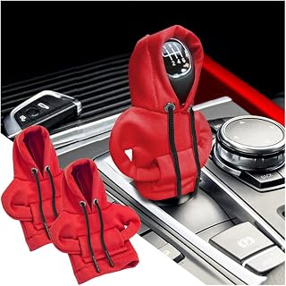 AUCELI Car Gear Shift Hoodie, 2PCS Funny Shirt Sweater Vehicle Shifter Stick Protector, Automotive Interior Gearshift Cover Decoration Accessories, Universal for SUV, Sedan, Truck (Red)