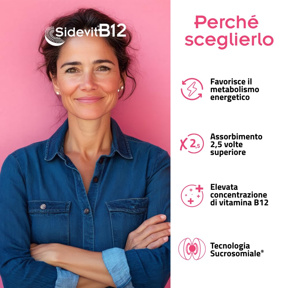 Sidevit® B12 Integratore alimentare con Tecnologia Sucrosomiale®, Alta Concentrazione, Supporto Stanchezza e Sistema nervoso, Per chi ha una alimentazione Vegana, 20 Bustine orosolubili, Pharmanutra