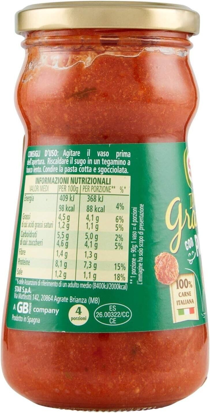 Star Il Mio Gran Ragu' con Polpette, sauce tomate avec porc et boulettes de viande, verre de 360 g + 1 boîte de thé glacé yoga à la pêche 330 ml