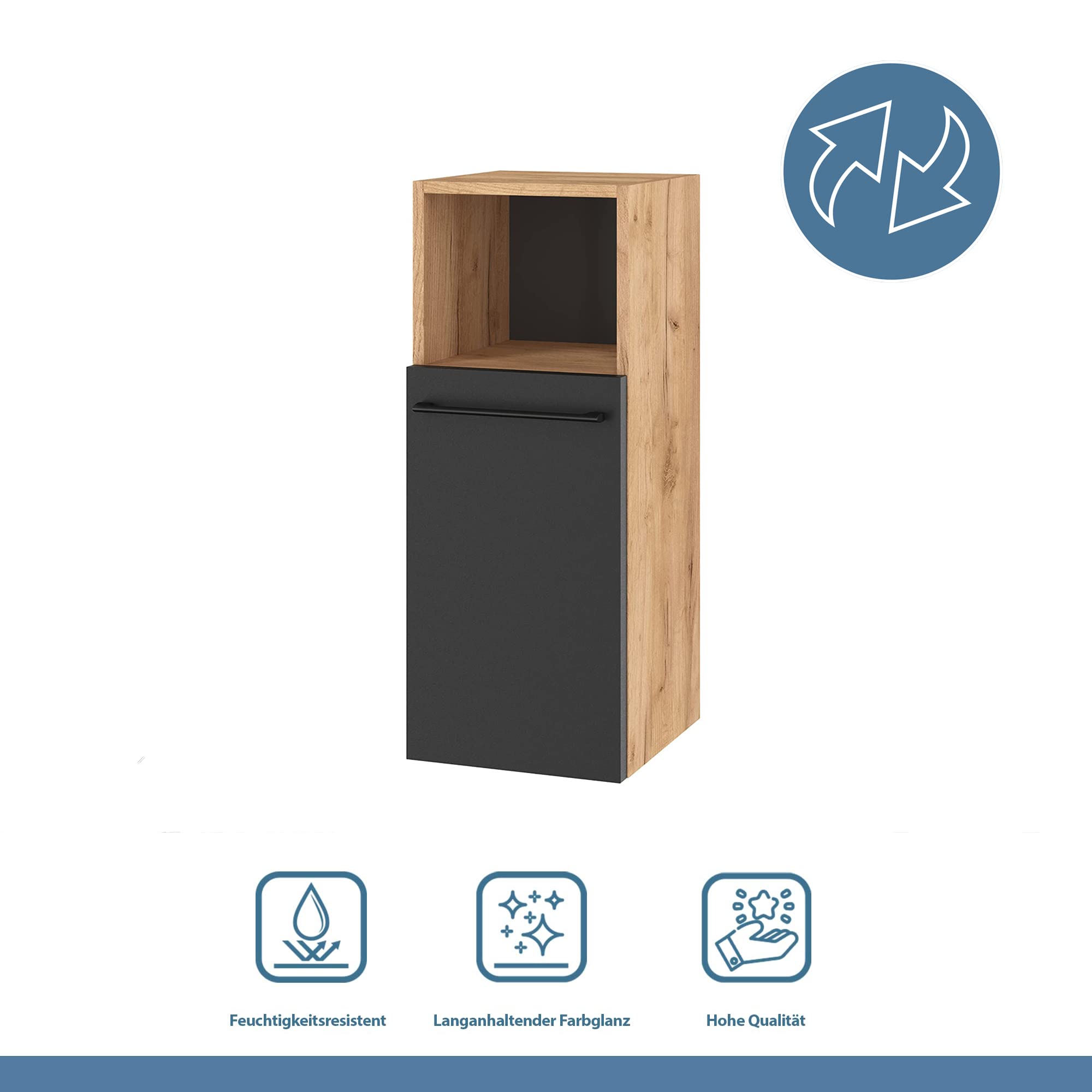 Planetmöbel Juego de Muebles de baño Lux 70 cm de Color Dorado Roble/Antracita sin Lavabo con 2 armarios Midi Dorados Roble/Antracita