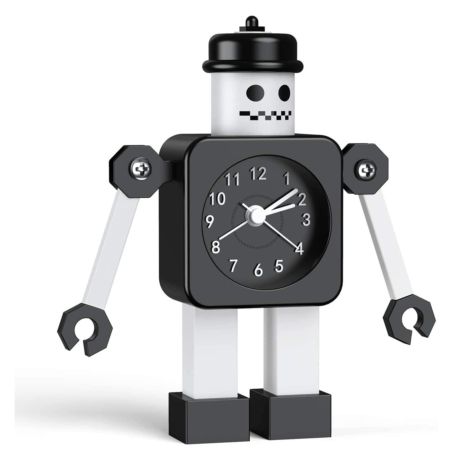 Budzik dla dzieci, robot budzik dzieci analogowy budzik bez tyknięcia cichego budzika dla chłopców dziewcząt, najlepszy prezent (niebieski) (Color : Black 2)