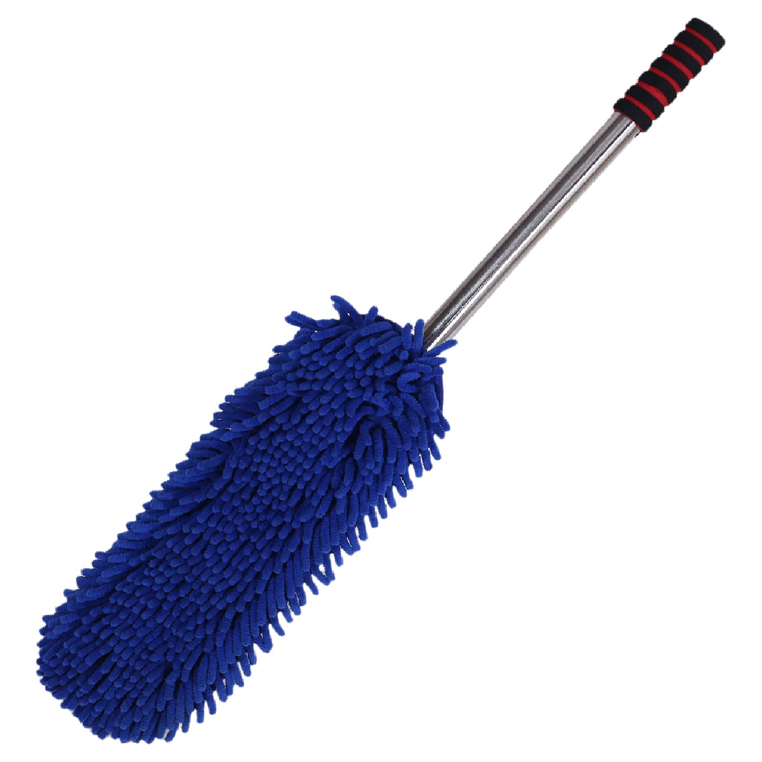 Kuber Industries Microfiber Washable Hand Duster|Stainless Steel Detachable Handle with Cleaning Brush for Car, House Clean (Blue)