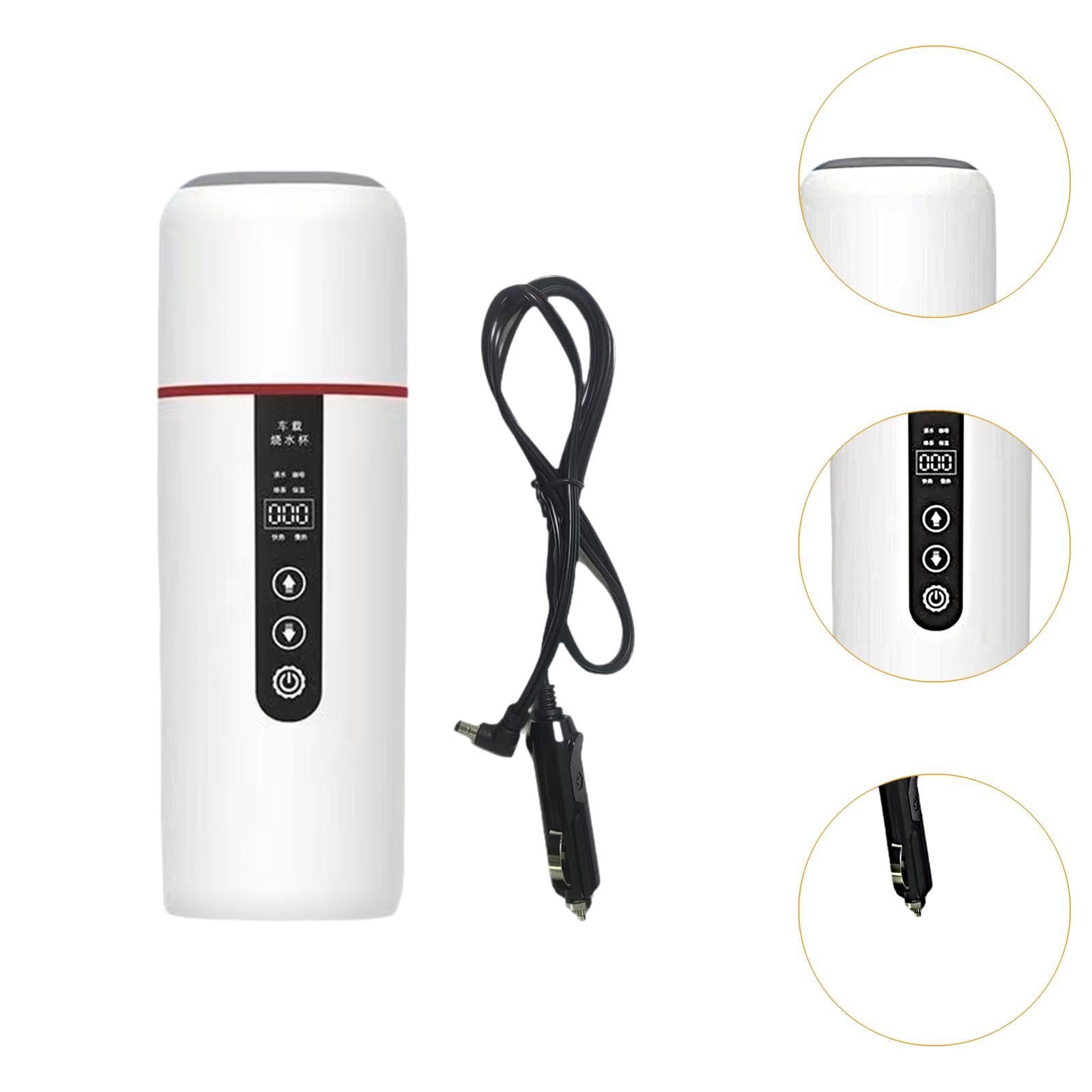 Taza Térmica Portátil para Coche de 12V/24V, Ideal para Té, Bebidas, La Escuela, El Trabajo, Blanco, Individual